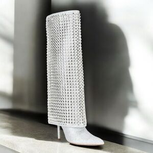 NWT Gianni Bini Lowry Glitter Rhinestone Foldover Stiletto Tall Boots Sz 7,5